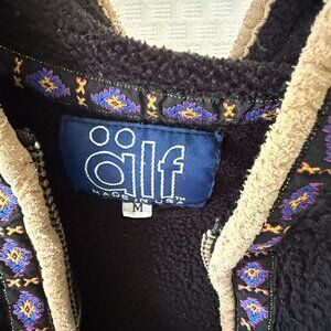 VINTAGE ALF FLEECE ZIP UP BLACK WITH PATTERNED TRIM